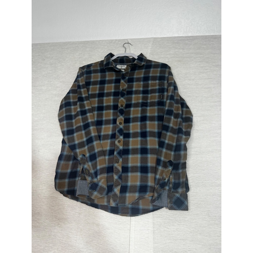 Billabong Mens Plaid Flannel Shirt Brown Blue Core Fit Stretch M512HFRE Size M